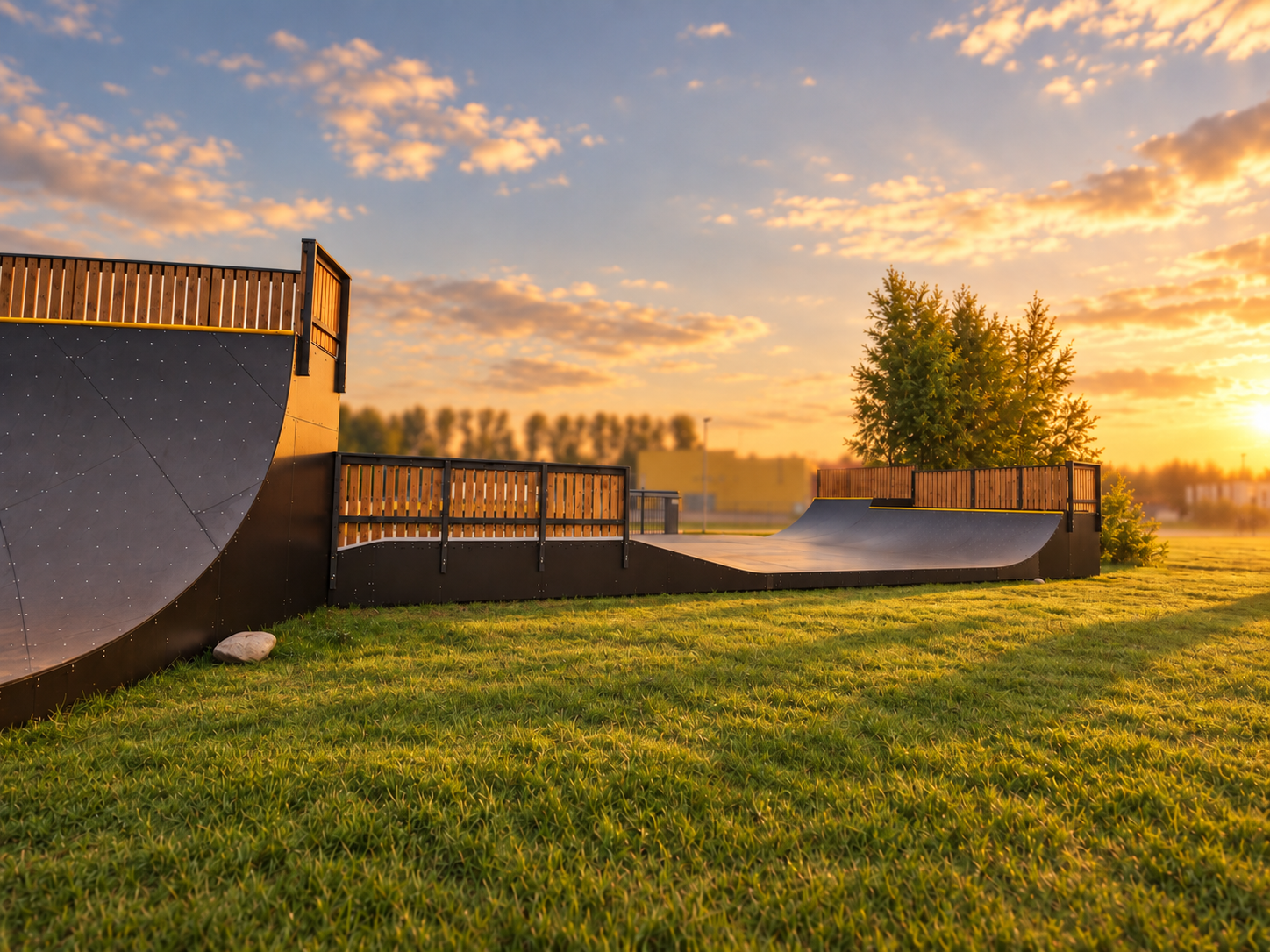 Medinis monolitinis skate parkas Gargžduose Gargždų skate parkas – medinis monolitinis parkas riedlentėms, BMX ir paspirtukams