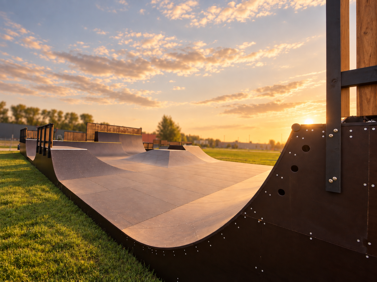 Medinis monolitinis skate parkas Gargžduose Gargždų skate parkas – medinis monolitinis parkas riedlentėms, BMX ir paspirtukams